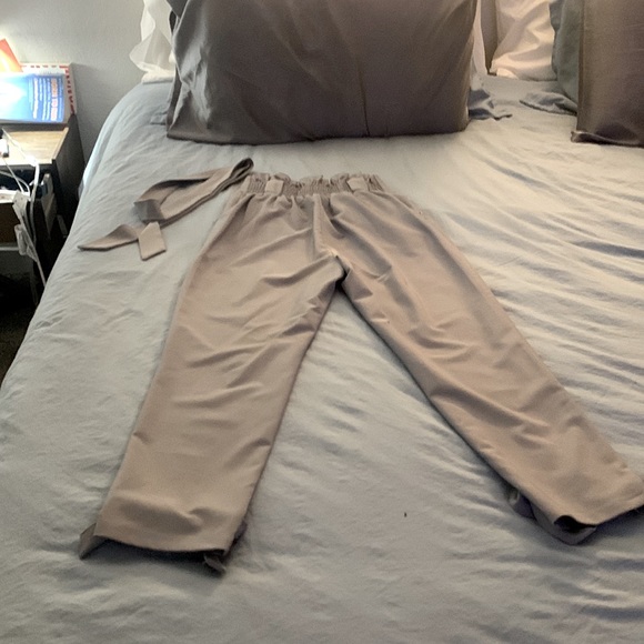 Grace Karin High-Waist Paper Bag Ankle Pants, Size Small, Light Gray - Picture 2 of 2